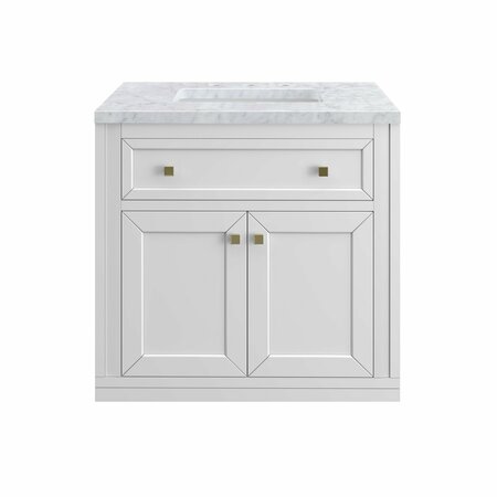 JAMES MARTIN VANITIES Chicago 30in Single Vanity, Glossy White w/ 3 CM Carrara Marble Top 305-V30-GW-3CAR